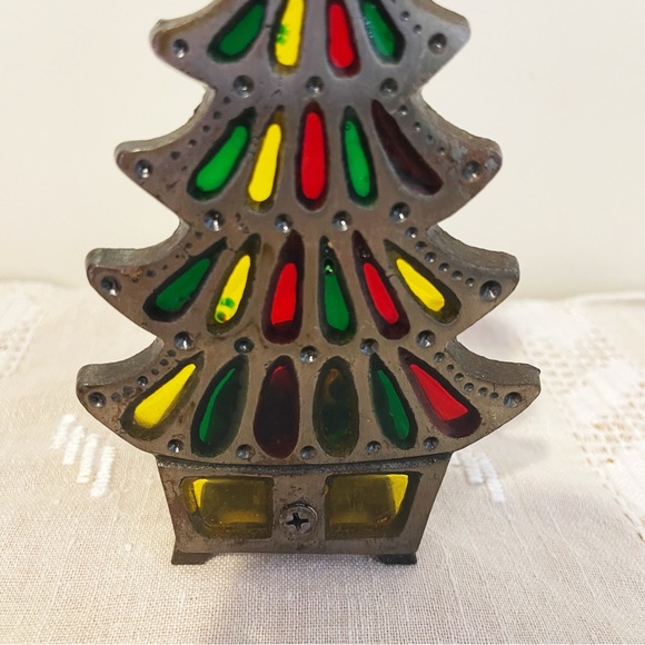 Vintage Holiday Vintage Stained Glass Cast Iron Christmas Tree Candle Holders Poshmark